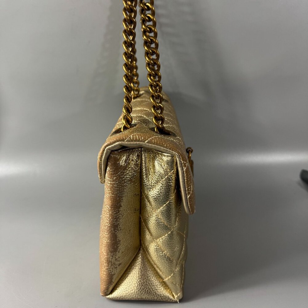 KURT GEIGER LONDON BRIXTON Metallic Gold Quilted Leather Pad Lock Shoulder Bag - Picture 8 of 12